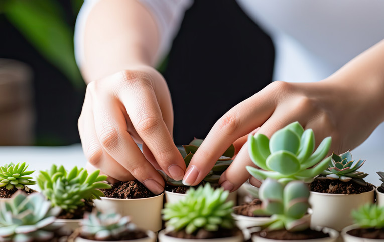 pessoa mexendo em vaso com plantas representando como fazer muda de suculenta