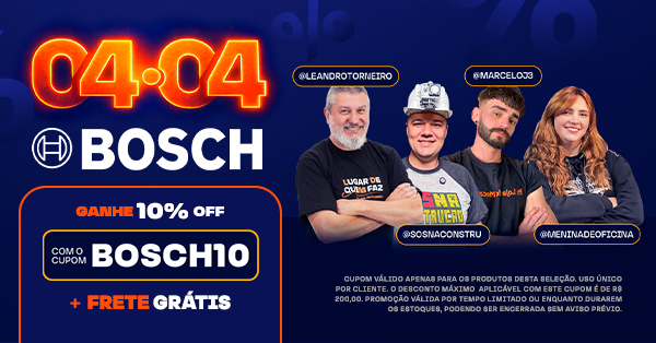 Promoção Bosch 04 do 04 na Loja do Mecânico com 10% OFF usando cupom BOSCH10 e frete grátis em ferramentas profissionais