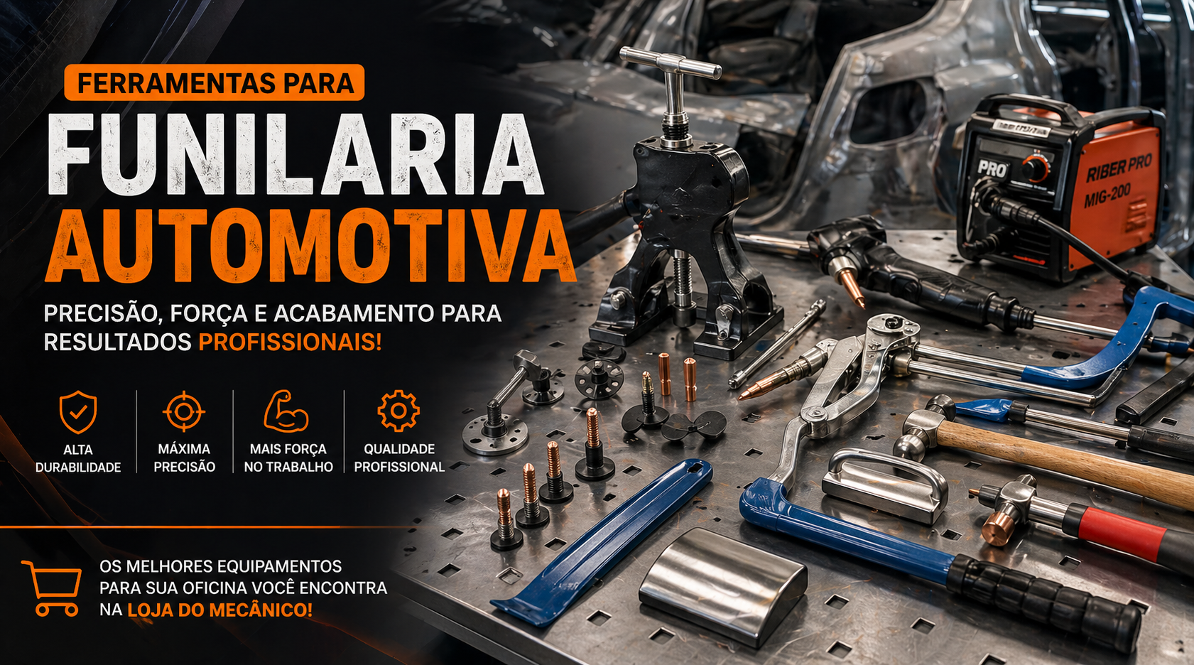 Ferramentas para funilaria automotiva com equipamentos profissionais para reparo de lataria e acabamento
