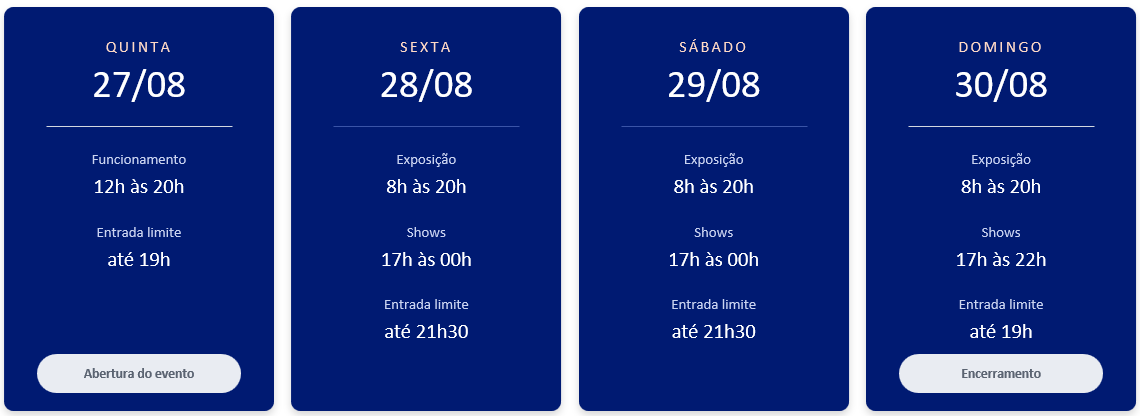 Calendário do Suhai Festival Interlagos 2026 Edição Auto, de 27 a 30 de agosto